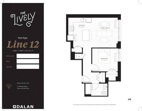 A1 Floor Plan at The Lively, Jersey City, 07302